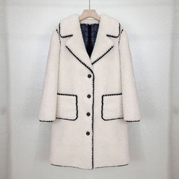 Fashion Women's Wear Casual Black And White Contrast Color Suit Collar Loose Long Furry Thick Overcoat Coat
