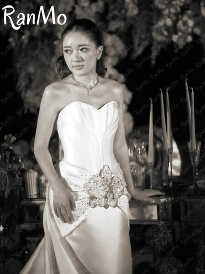 Ranmo 2025 New Customized Elegant Beaded Flower Evening Dress High Quality Stain Shawl Bridal Gown Bridal Gown vestidos de novia