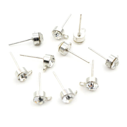 50pcs Stud Earrings Pins with Zircon 4/5/6mm Rhinestone Basic Earring Studs DIY Jewelry Making Accessories Findings