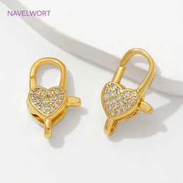 18K Gold Plated Inlaid Zircon Heart Lobster Clasps,Connectors For Jewelry,Clasp For Bracelet,DIY Jewelry Making Accessories