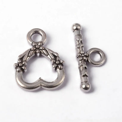 5 Sets Antique Silver OT Clasp Toggle End Closure Flower Heart Connector Ring For DIY Bracelet Necklace Jewelry Making Accessory
