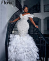 Floria Luxury Mermaid Feathers Wedding Dresses Sparkly Crystals Bridal Gowns Plus Size Dubai Vestidos De Novia 2024 свадебное пл