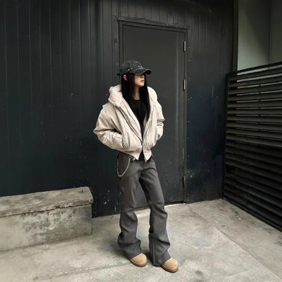 Mountain Carving Artificial Mink Fur Thick Hooded Jacket