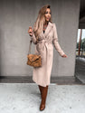 Woolen Coat Simple Fashion V-neck Lace Up Long Coat For Women