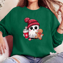 Women's Christmas Ghost Sweatshirt - Cute Holiday Oversized Top