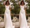 Customized Simple Line A Plus Size Wedding Dress Bohemian Square Collar Satin Pleated Garden Sweep Train Bohemian Bridal Dress